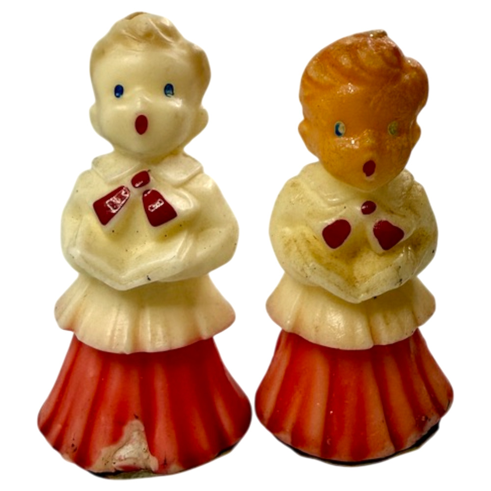Gurley Christmas Candles Lot of 2 Choir Boys Carolers Vintage Label MCM 5" Unlit